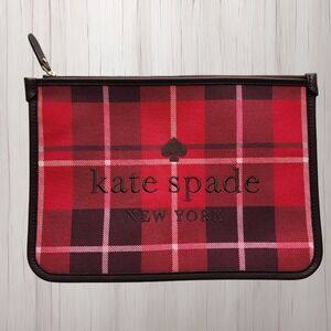 Kate Spade‎ Ella Plaid Large Zip Pouch Bright Rose $99